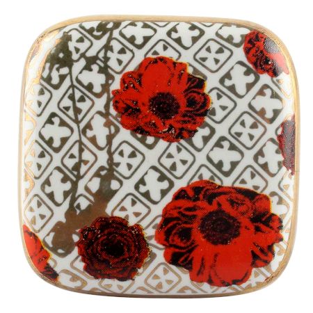 Red Flower Square Ceramic Wine Stopper
